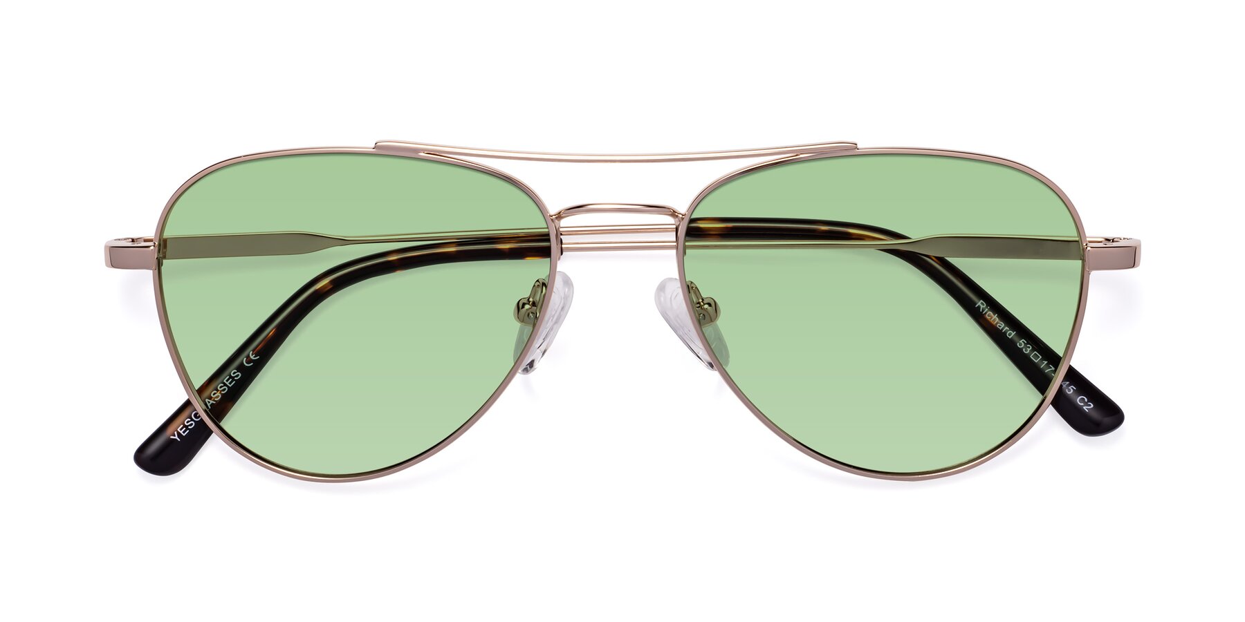 Folded Front of Richard in Gold with Medium Green Tinted Lenses
