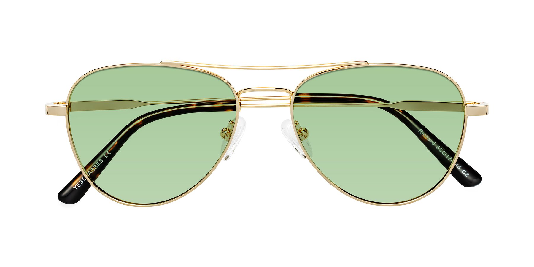 Folded Front of Richard in Gold with Medium Green Tinted Lenses