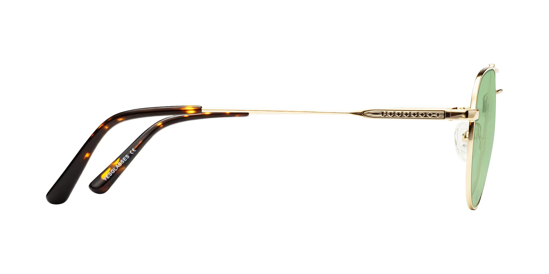 Side of Richard in Gold with Medium Green Tinted Lenses