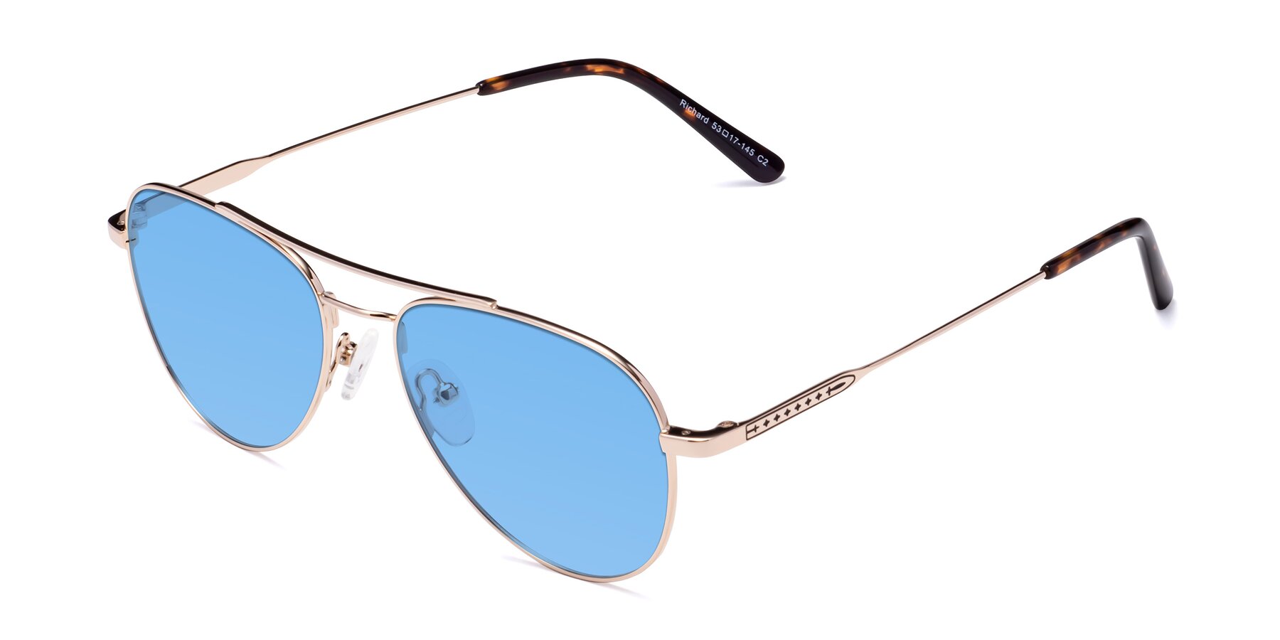 Angle of Richard in Gold with Medium Blue Tinted Lenses