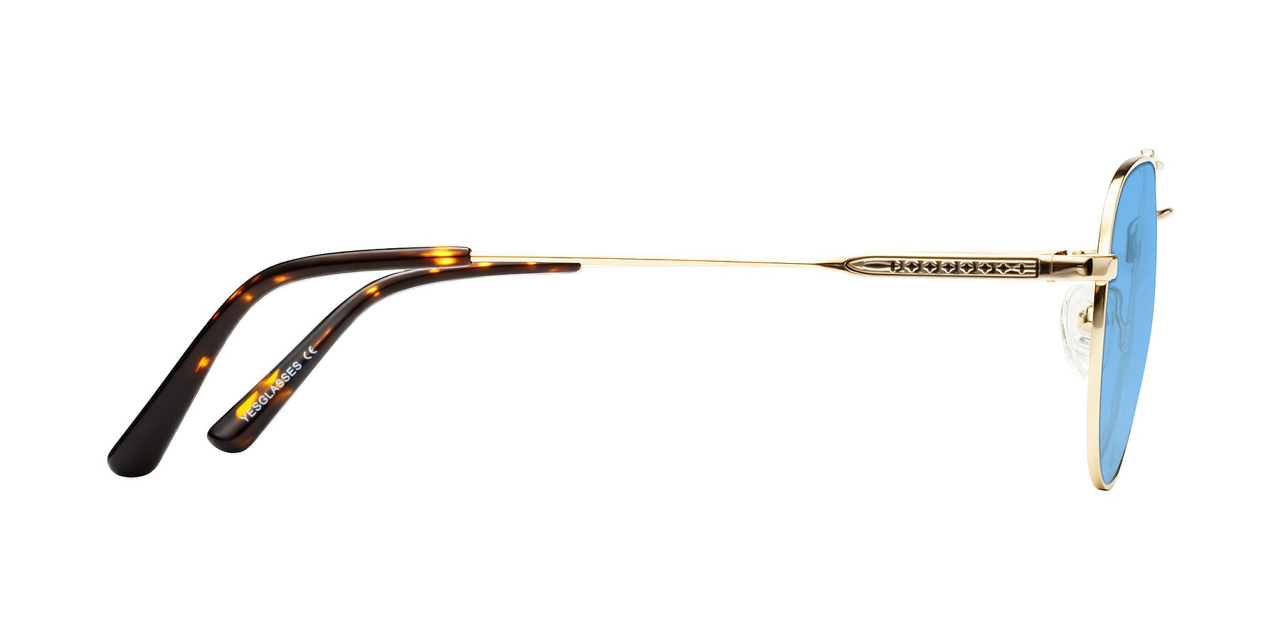 Side of Richard in Gold with Medium Blue Tinted Lenses