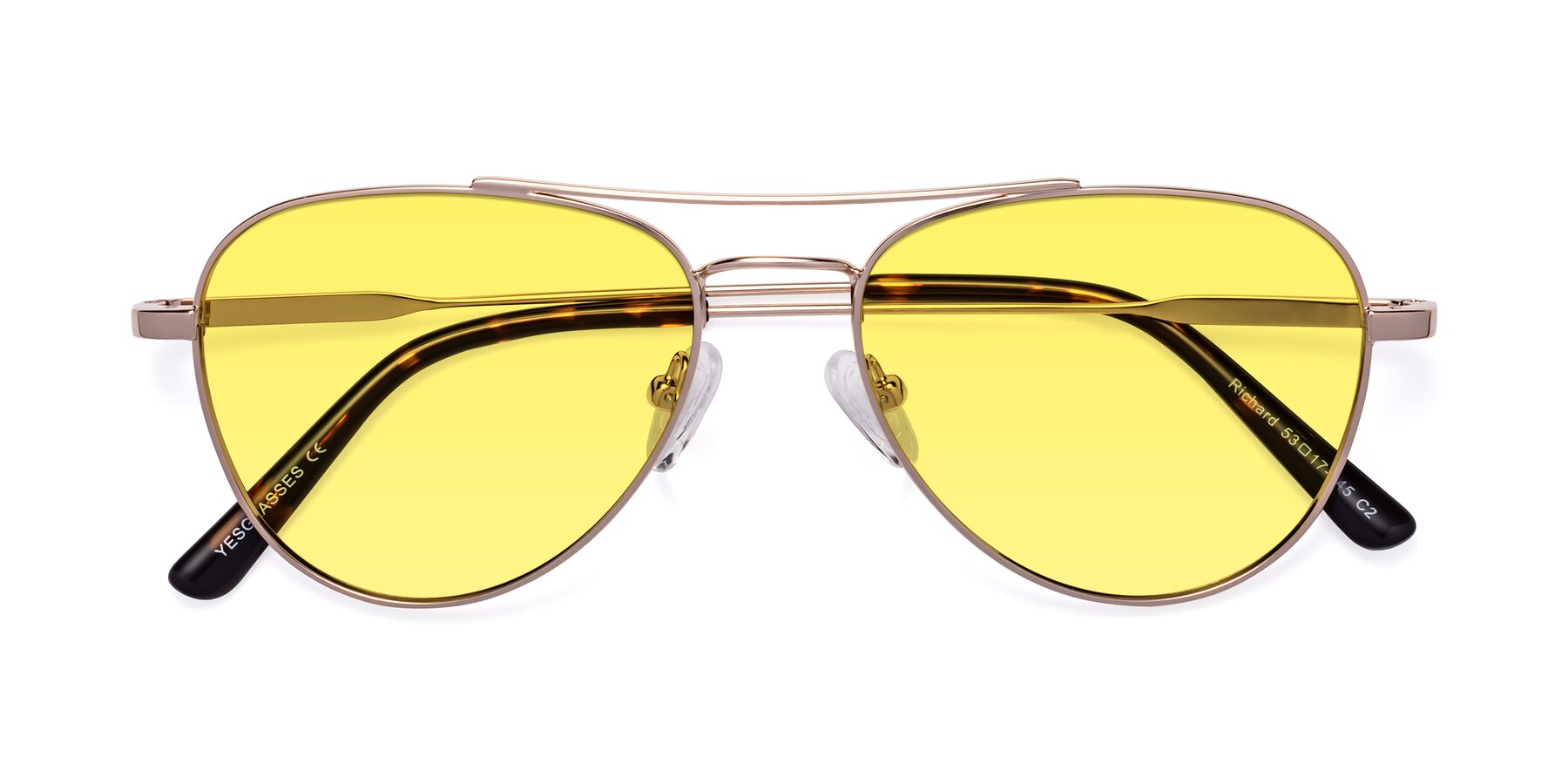 Folded Front of Richard in Gold with Medium Yellow Tinted Lenses