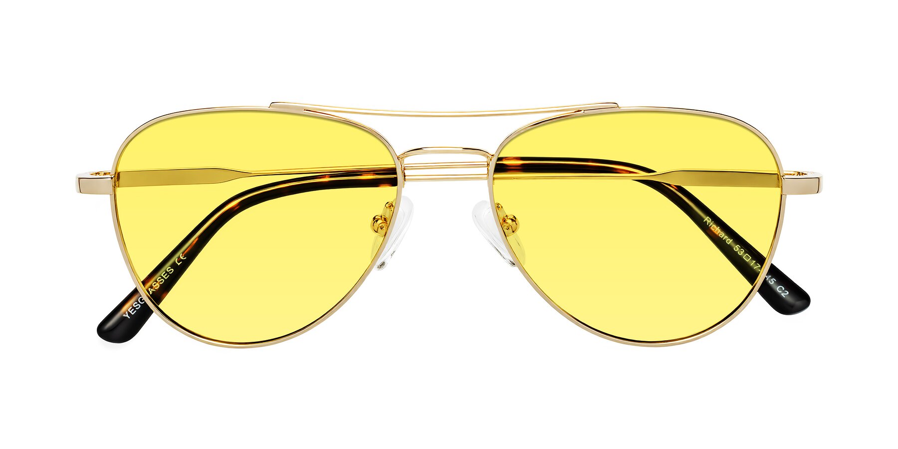 Folded Front of Richard in Gold with Medium Yellow Tinted Lenses