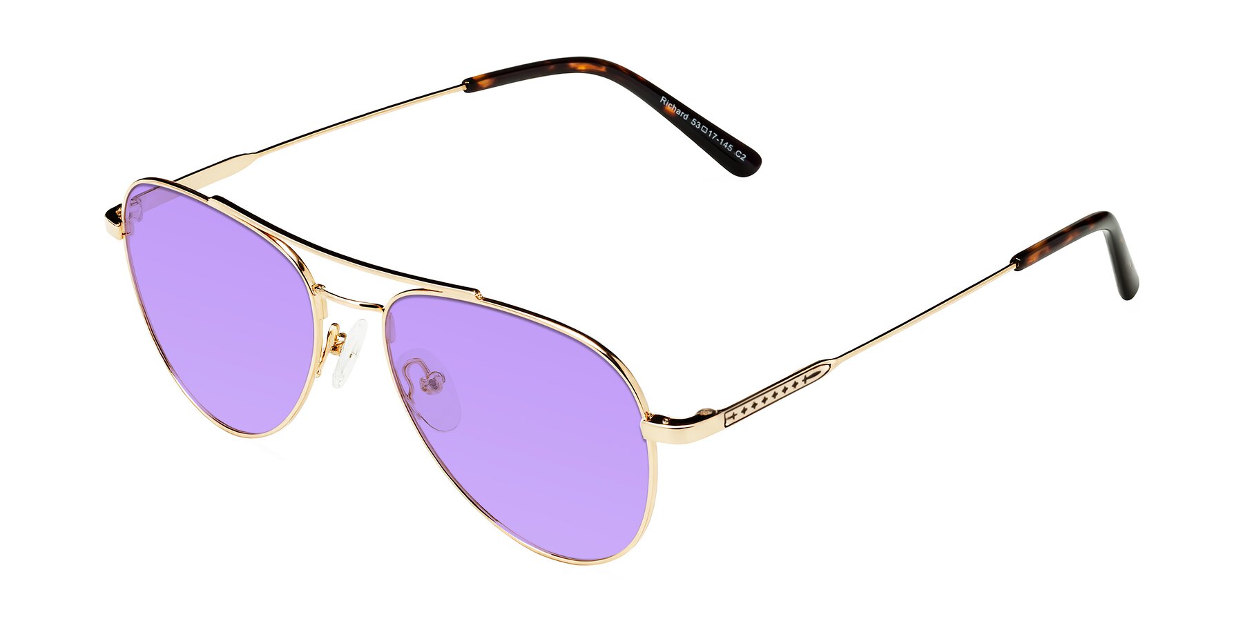 Angle of Richard in Gold with Medium Purple Tinted Lenses