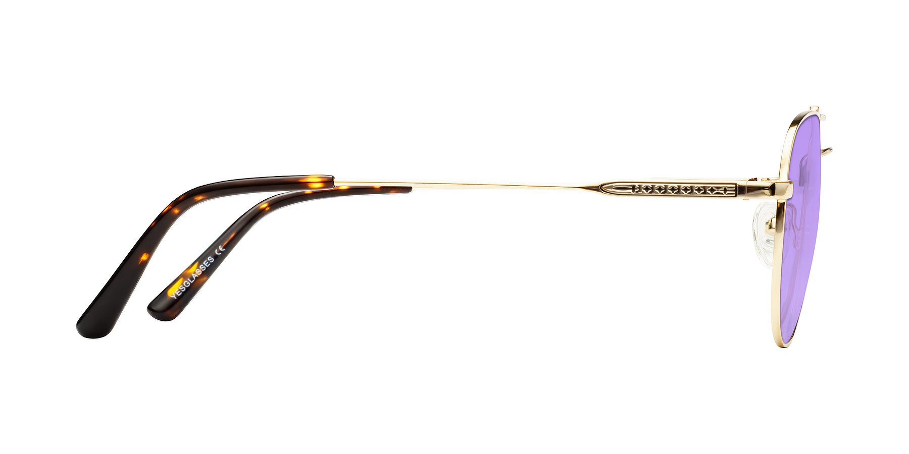 Side of Richard in Gold with Medium Purple Tinted Lenses
