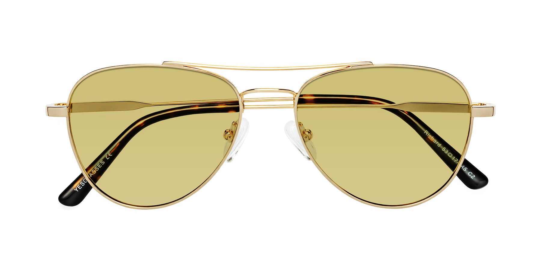 Folded Front of Richard in Gold with Medium Champagne Tinted Lenses