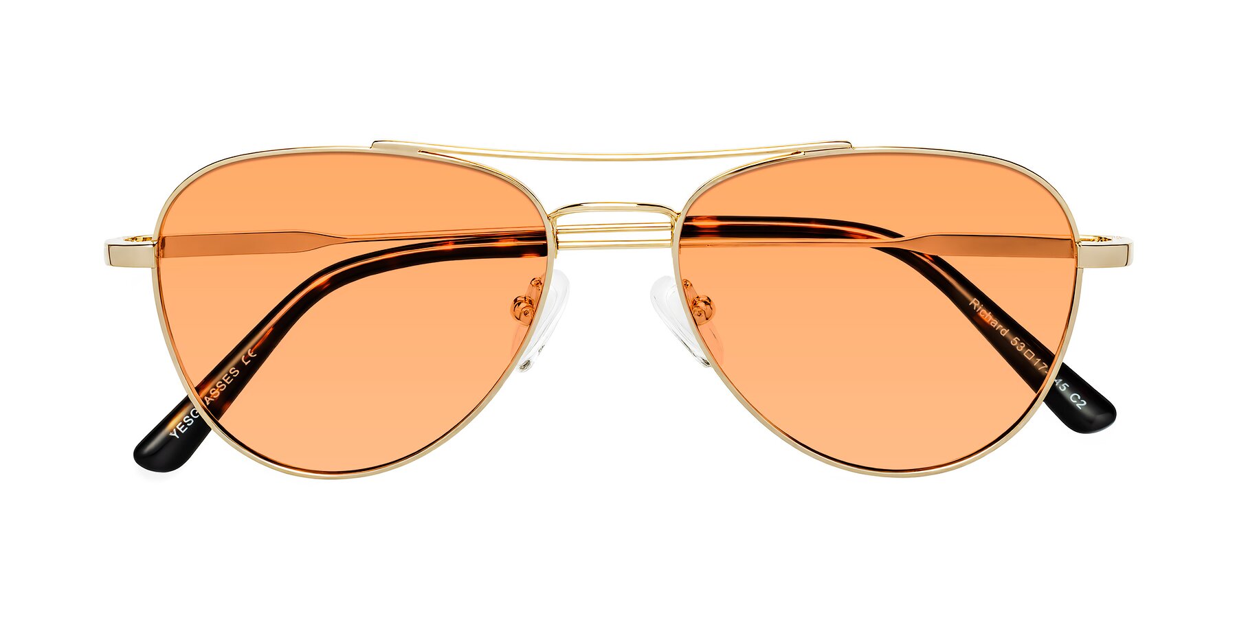 Folded Front of Richard in Gold with Medium Orange Tinted Lenses