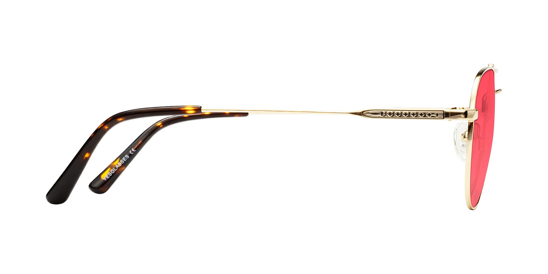 Side of Richard in Gold with Red Tinted Lenses