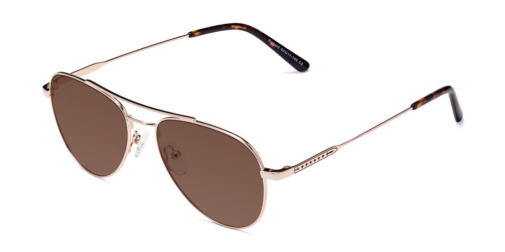 Gold Lightweight Metal Aviator Tinted Sunglasses with Brown Sunwear ...