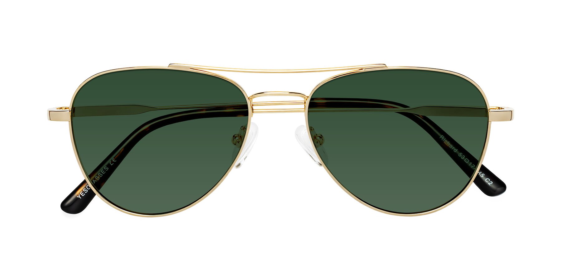 Folded Front of Richard in Gold with Green Tinted Lenses