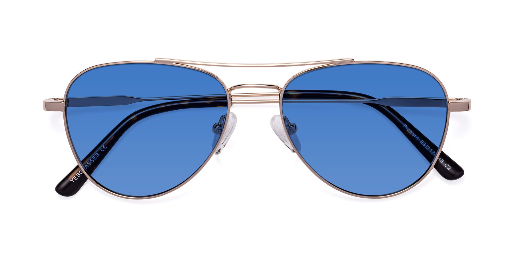 Folded Front of Richard in Gold with Blue Tinted Lenses