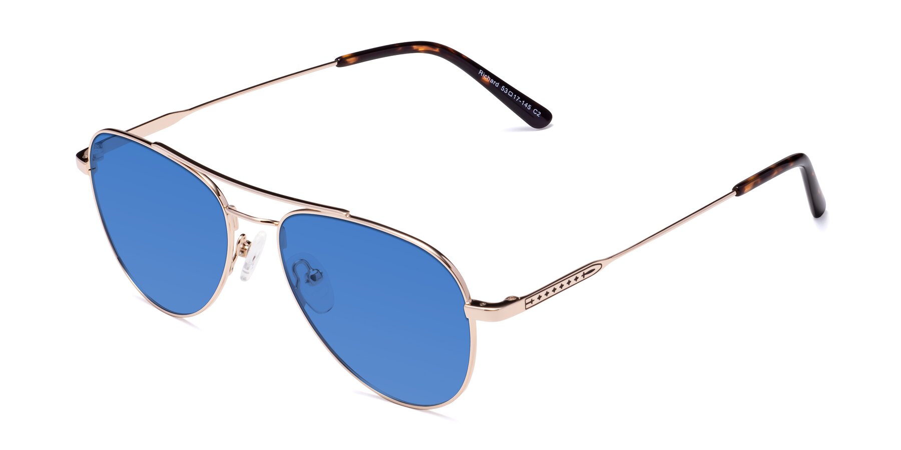Angle of Richard in Gold with Blue Tinted Lenses