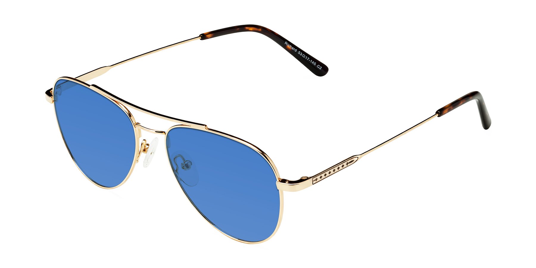 Angle of Richard in Gold with Blue Tinted Lenses