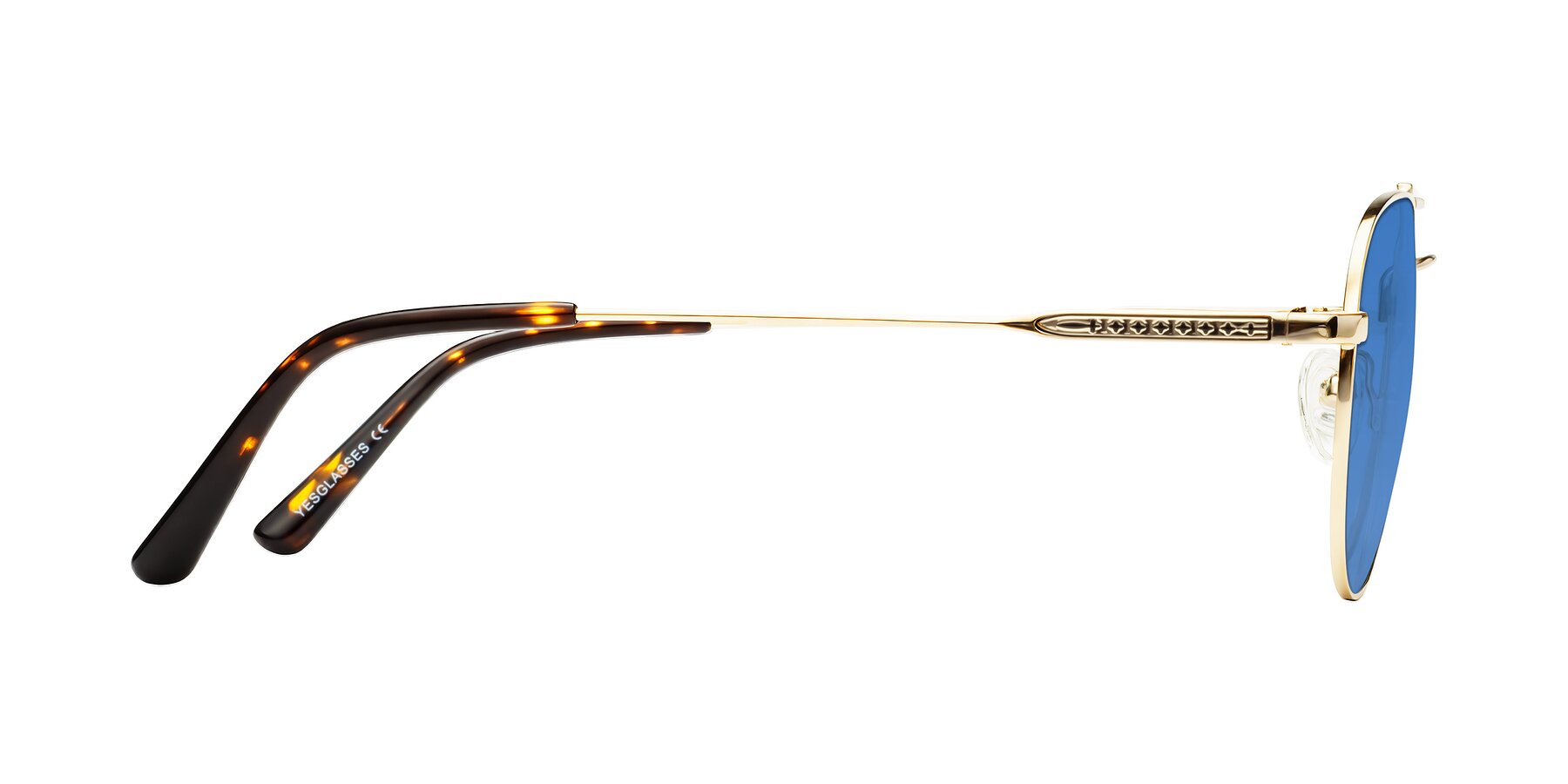 Side of Richard in Gold with Blue Tinted Lenses