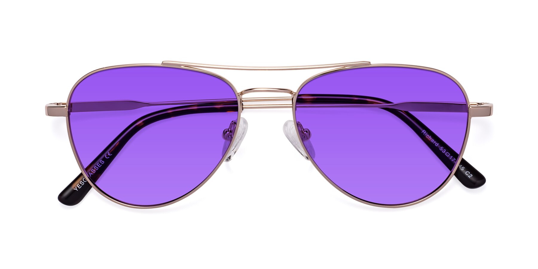 Folded Front of Richard in Gold with Purple Tinted Lenses