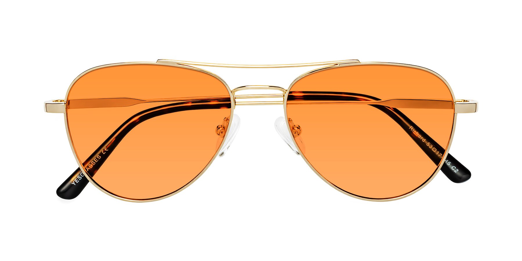 Folded Front of Richard in Gold with Orange Tinted Lenses