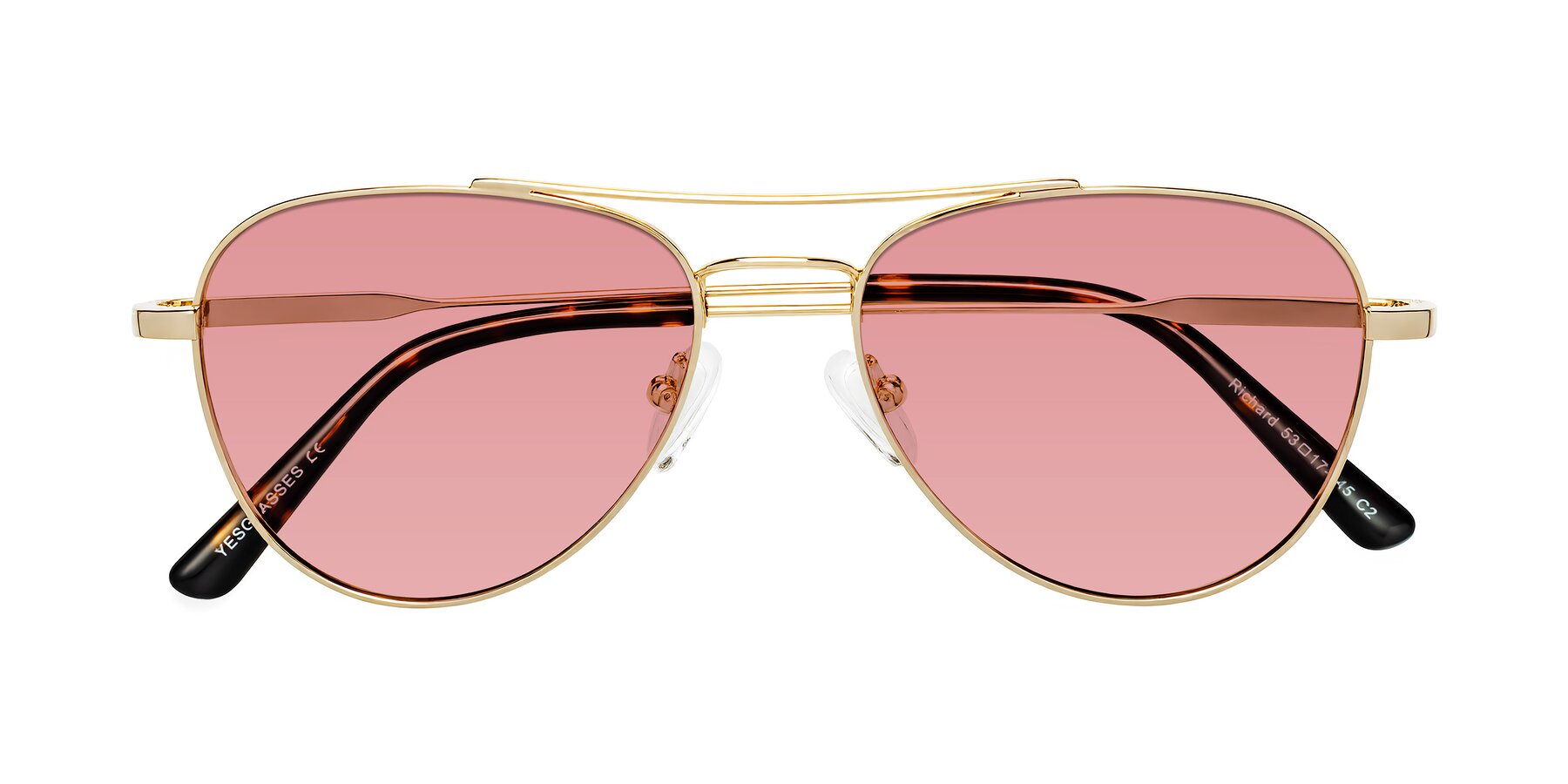 Folded Front of Richard in Gold with Medium Garnet Tinted Lenses