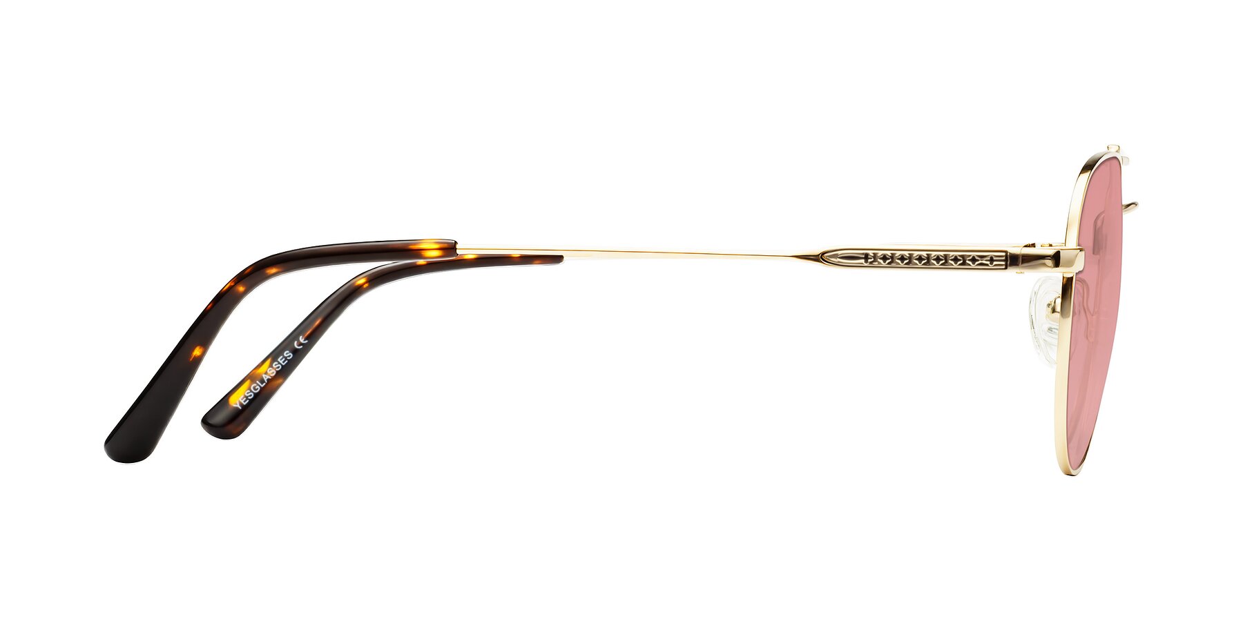 Side of Richard in Gold with Medium Garnet Tinted Lenses