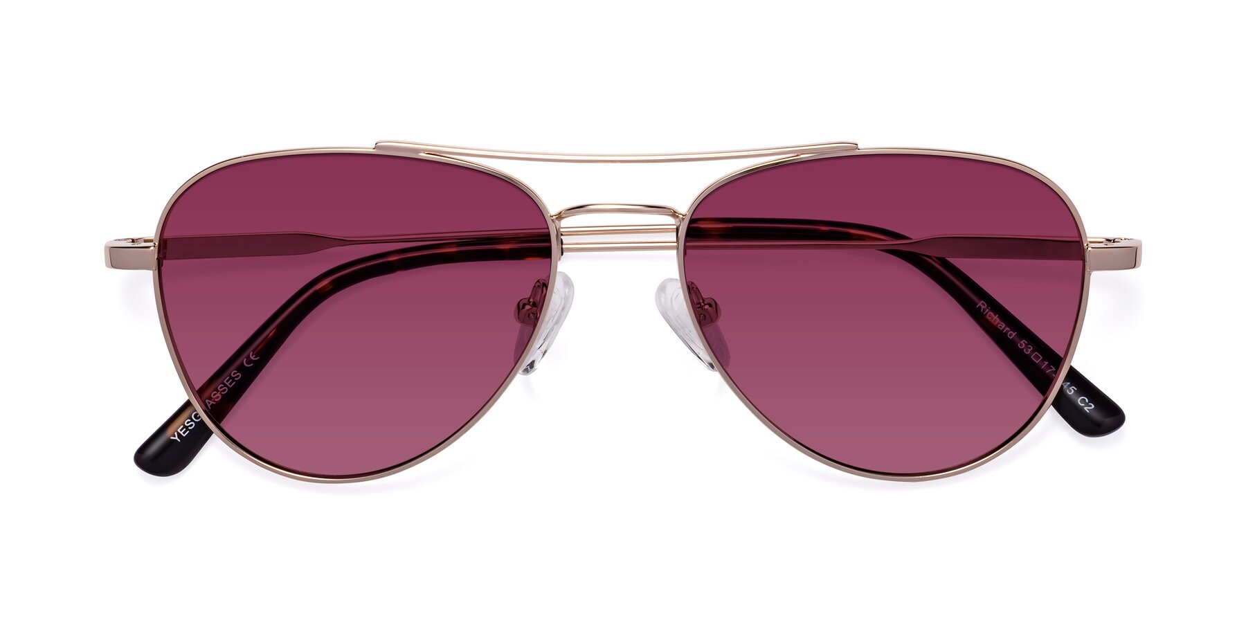 Folded Front of Richard in Gold with Wine Tinted Lenses