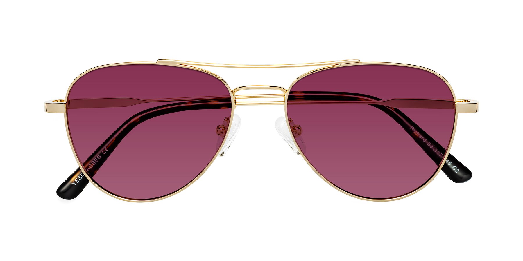 Folded Front of Richard in Gold with Wine Tinted Lenses