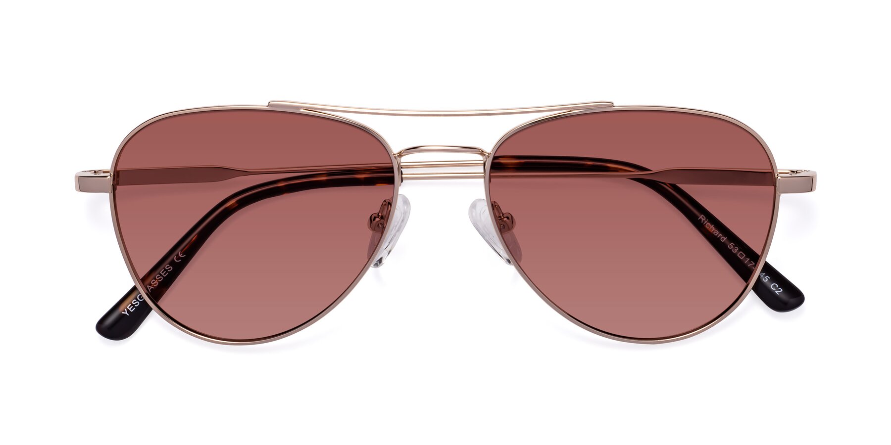 Folded Front of Richard in Gold with Garnet Tinted Lenses