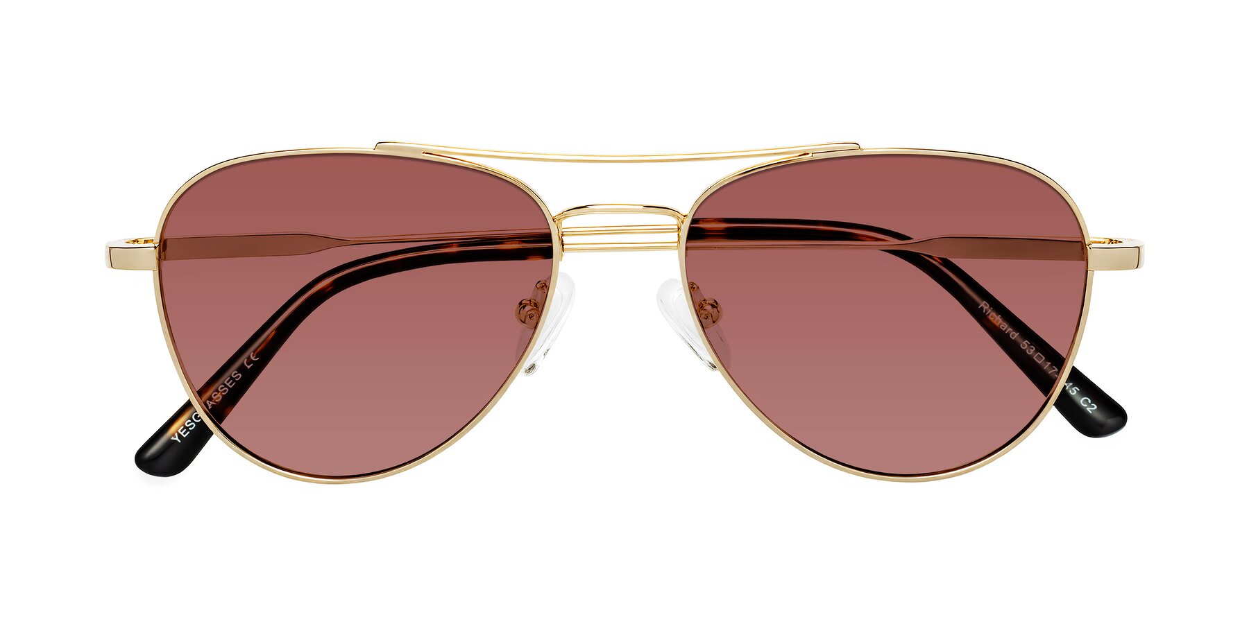 Folded Front of Richard in Gold with Garnet Tinted Lenses