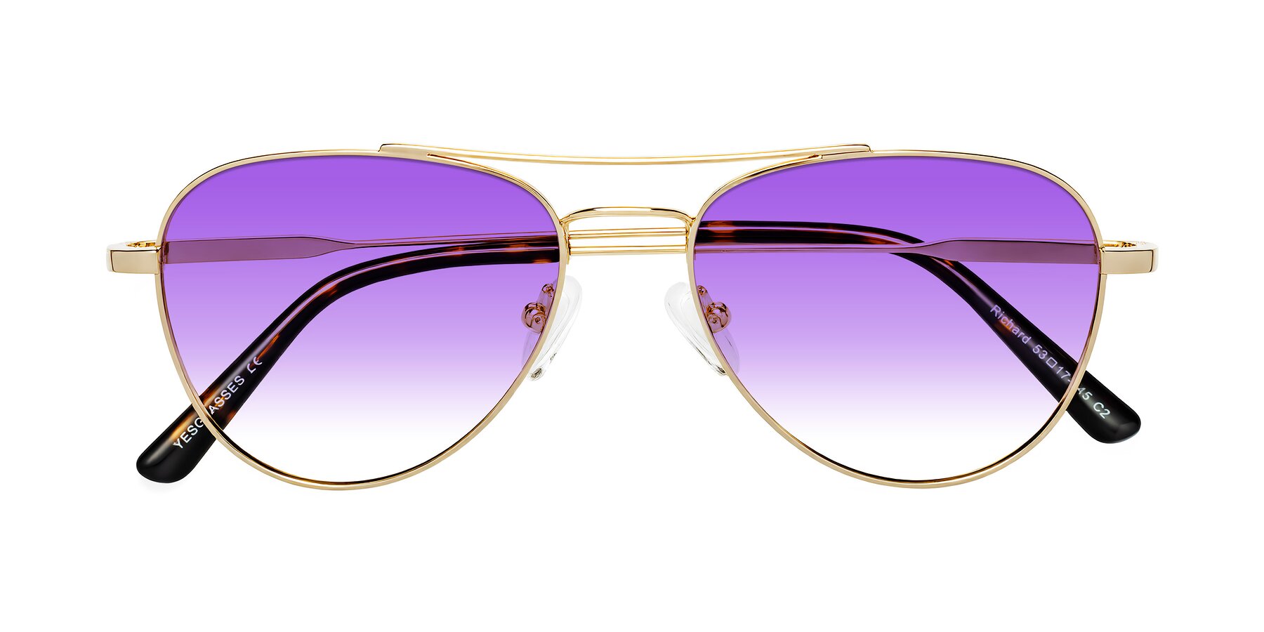 Folded Front of Richard in Gold with Purple Gradient Lenses