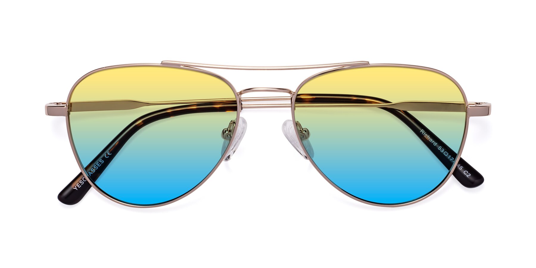 Folded Front of Richard in Gold with Yellow / Blue Gradient Lenses
