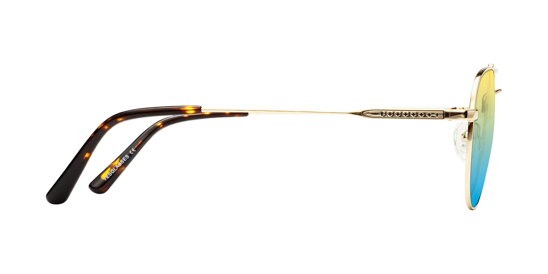 Side of Richard in Gold with Yellow / Blue Gradient Lenses