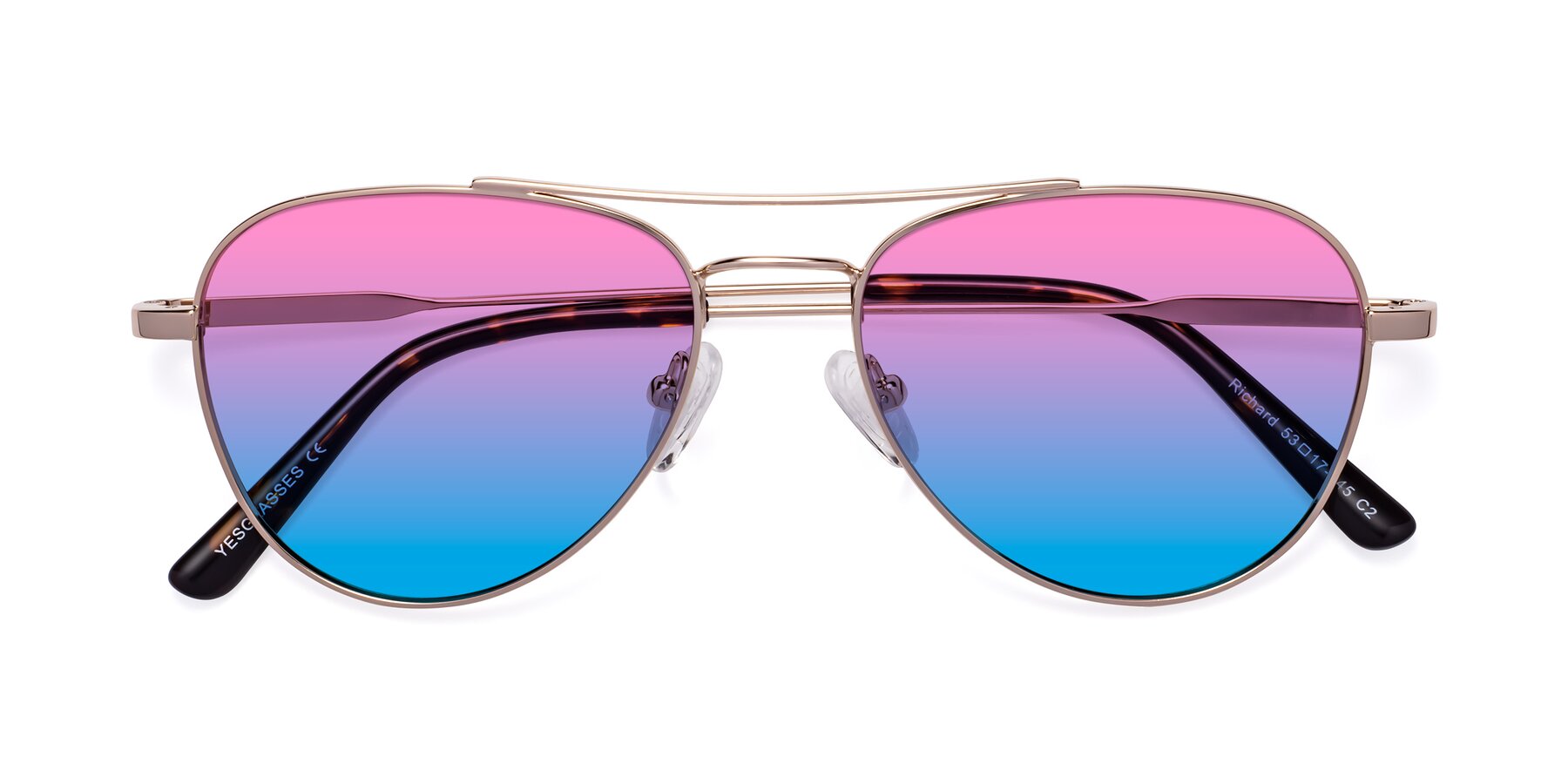 Folded Front of Richard in Gold with Pink / Blue Gradient Lenses