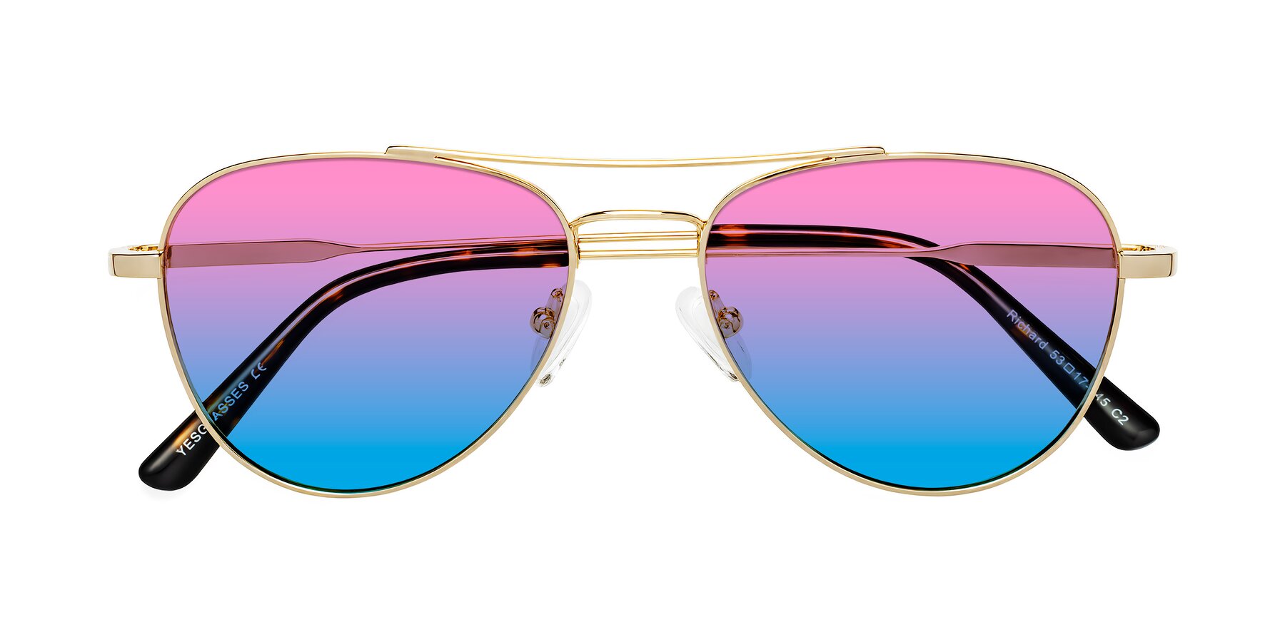 Folded Front of Richard in Gold with Pink / Blue Gradient Lenses