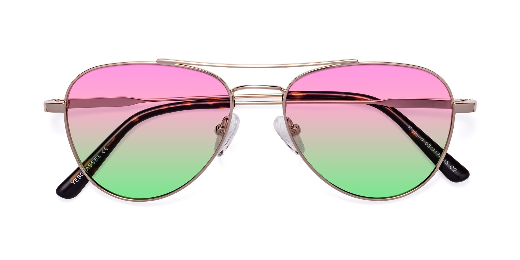 Folded Front of Richard in Gold with Pink / Green Gradient Lenses