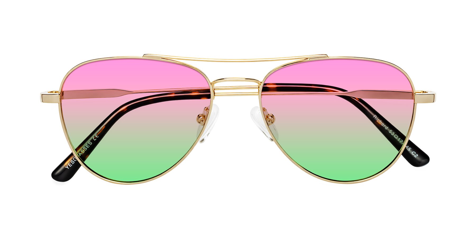 Folded Front of Richard in Gold with Pink / Green Gradient Lenses