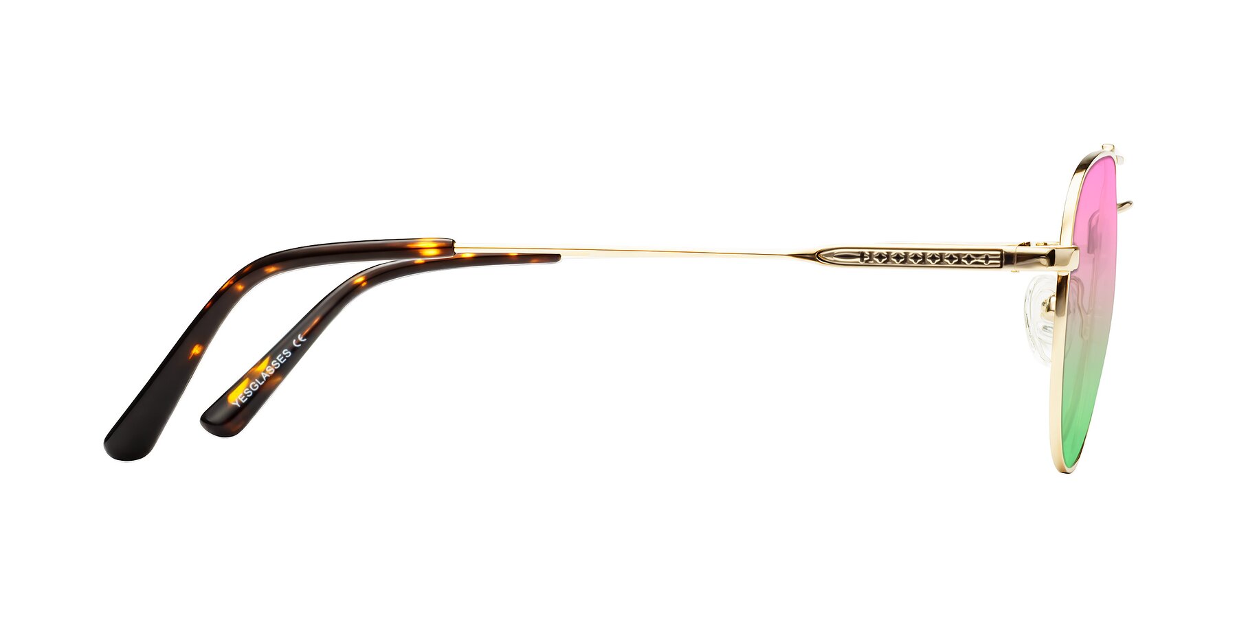 Side of Richard in Gold with Pink / Green Gradient Lenses