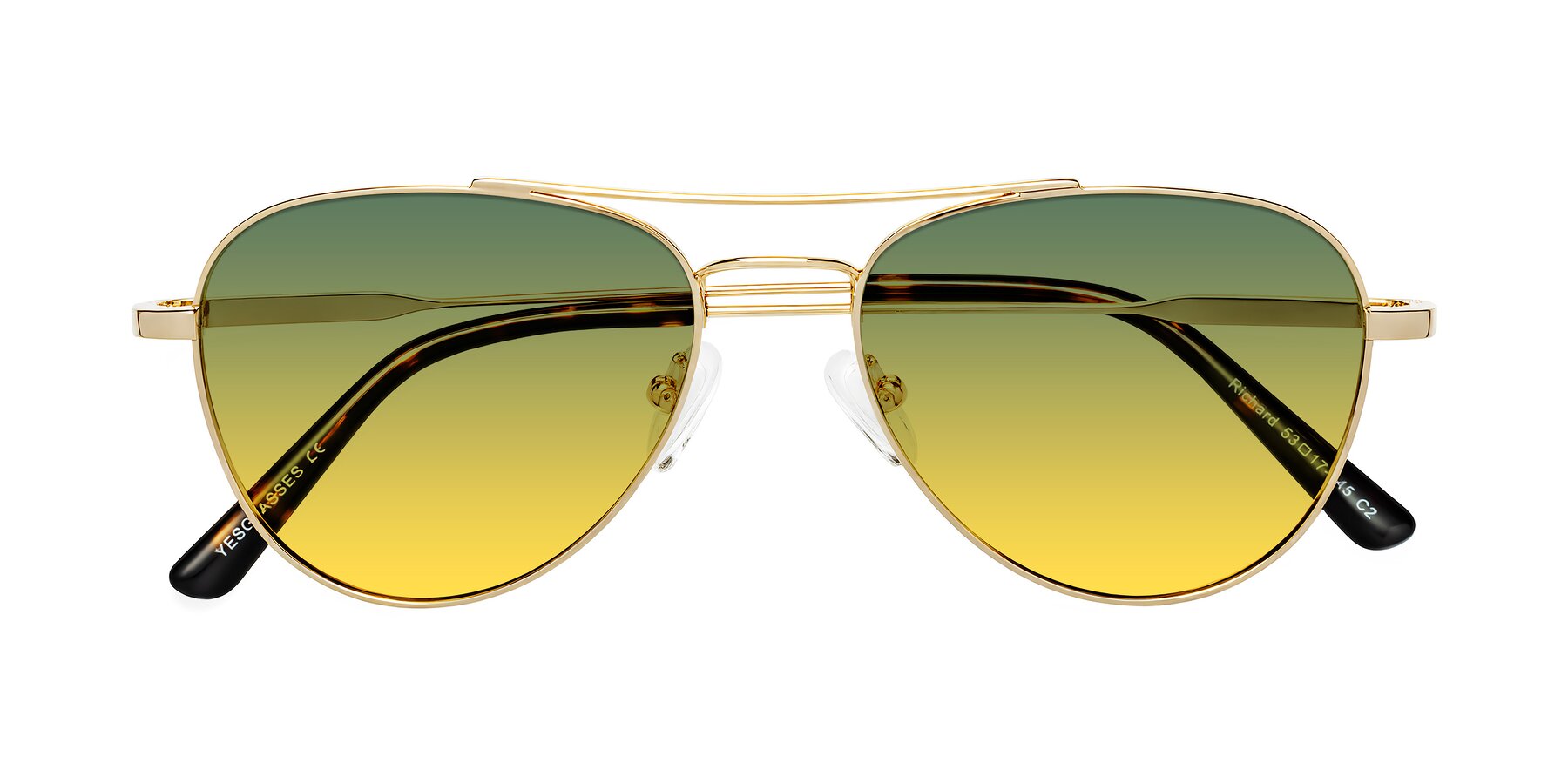 Folded Front of Richard in Gold with Green / Yellow Gradient Lenses