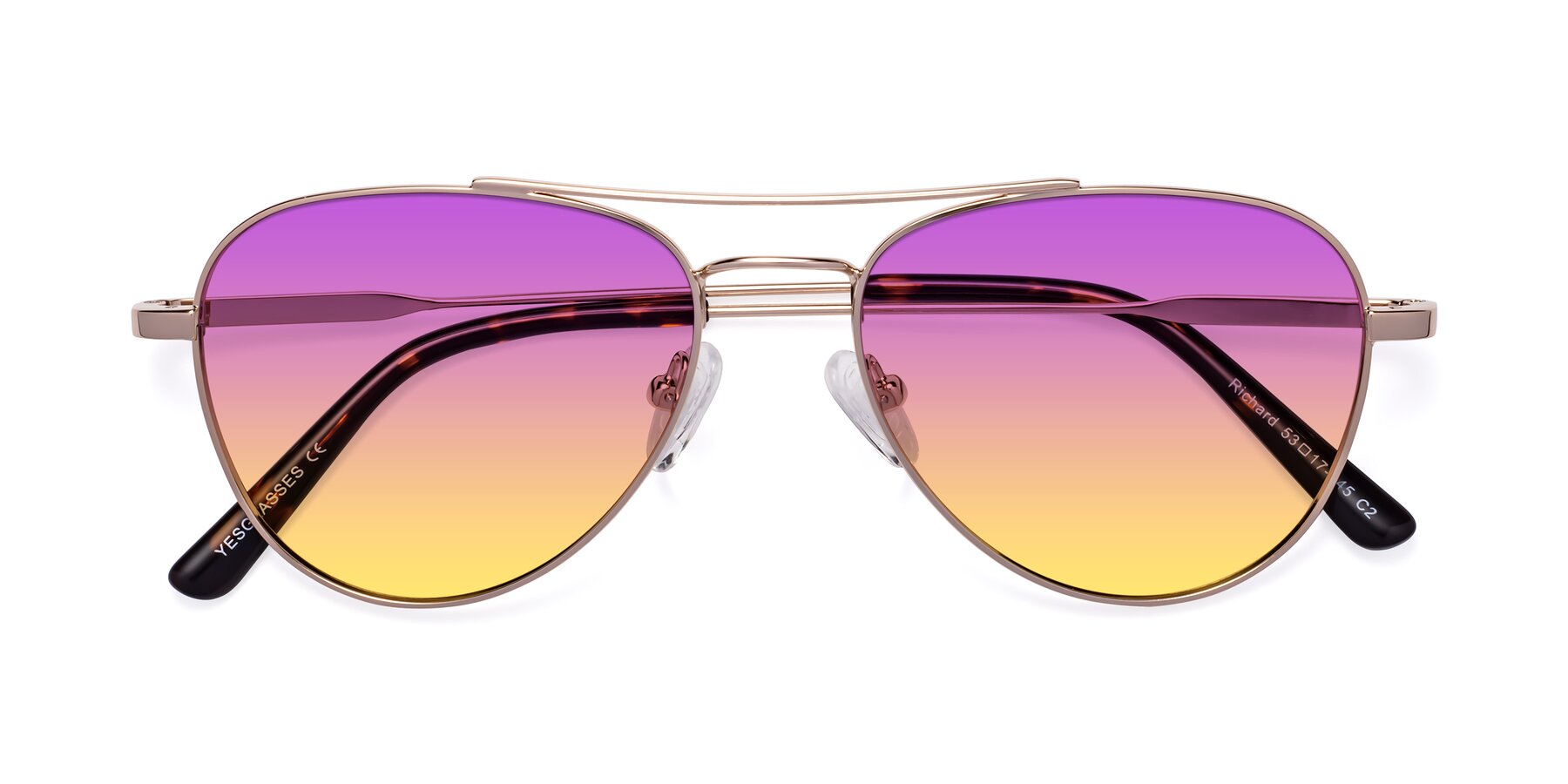 Folded Front of Richard in Gold with Purple / Yellow Gradient Lenses