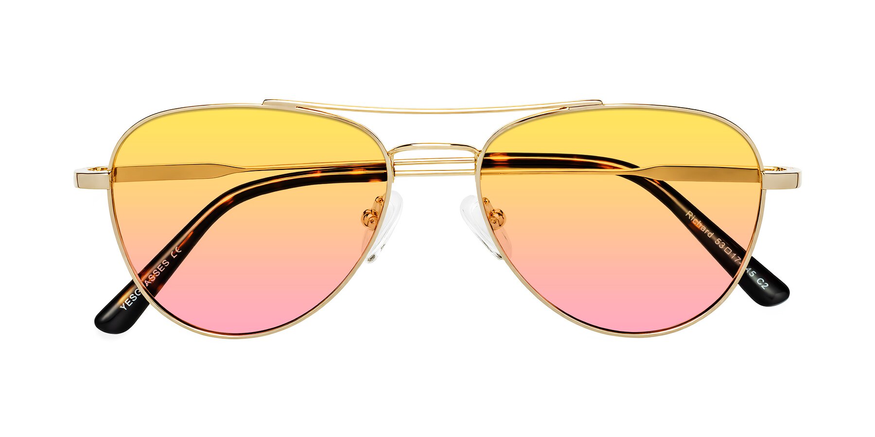 Folded Front of Richard in Gold with Yellow / Pink Gradient Lenses