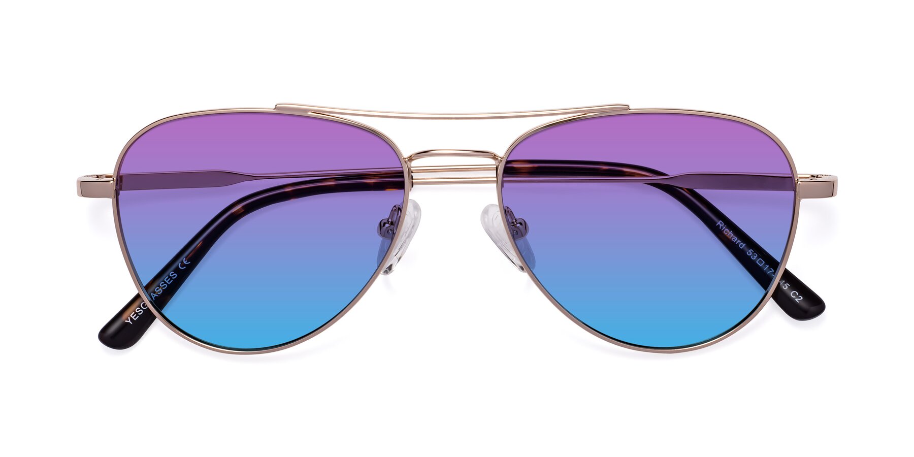 Folded Front of Richard in Gold with Purple / Blue Gradient Lenses