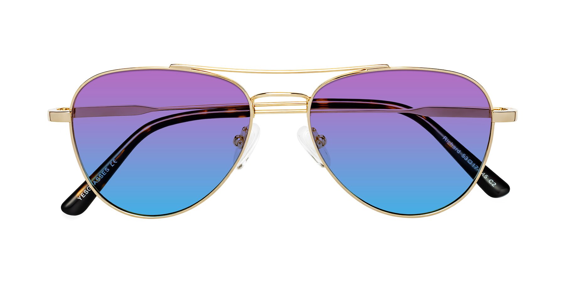 Folded Front of Richard in Gold with Purple / Blue Gradient Lenses