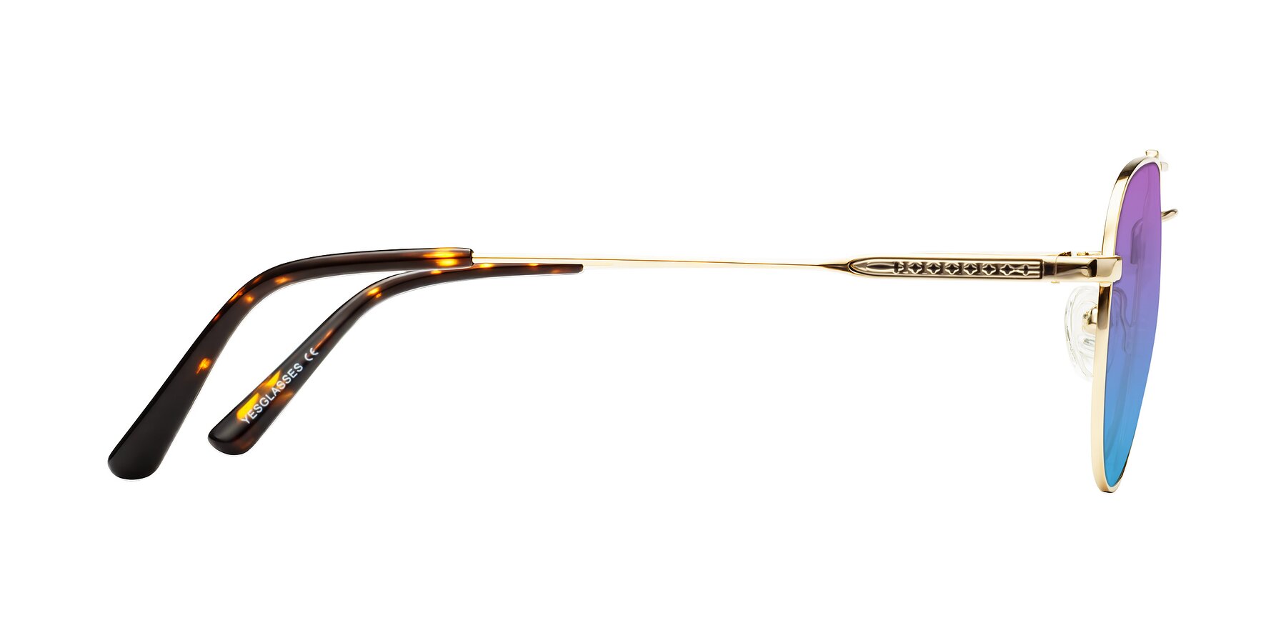 Side of Richard in Gold with Purple / Blue Gradient Lenses