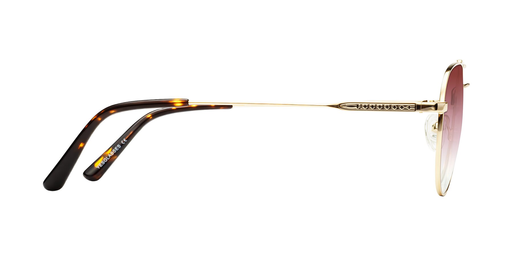 Side of Richard in Gold with Garnet Gradient Lenses