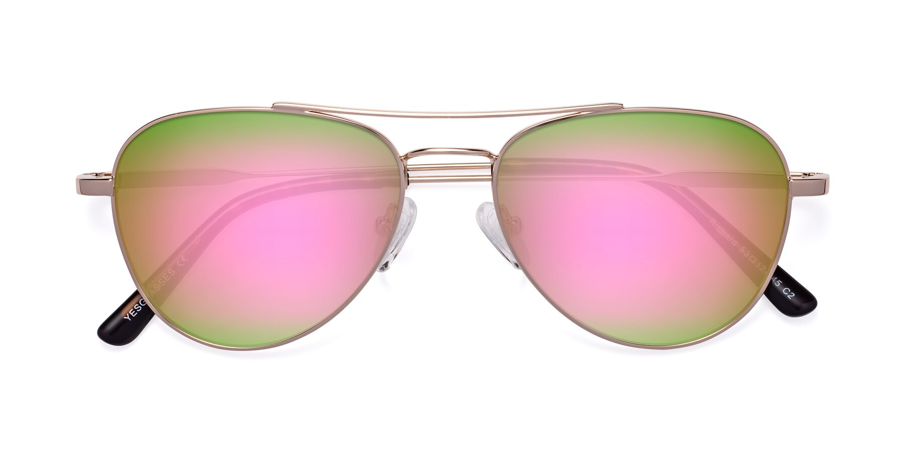 Folded Front of Richard in Gold with Pink Mirrored Lenses