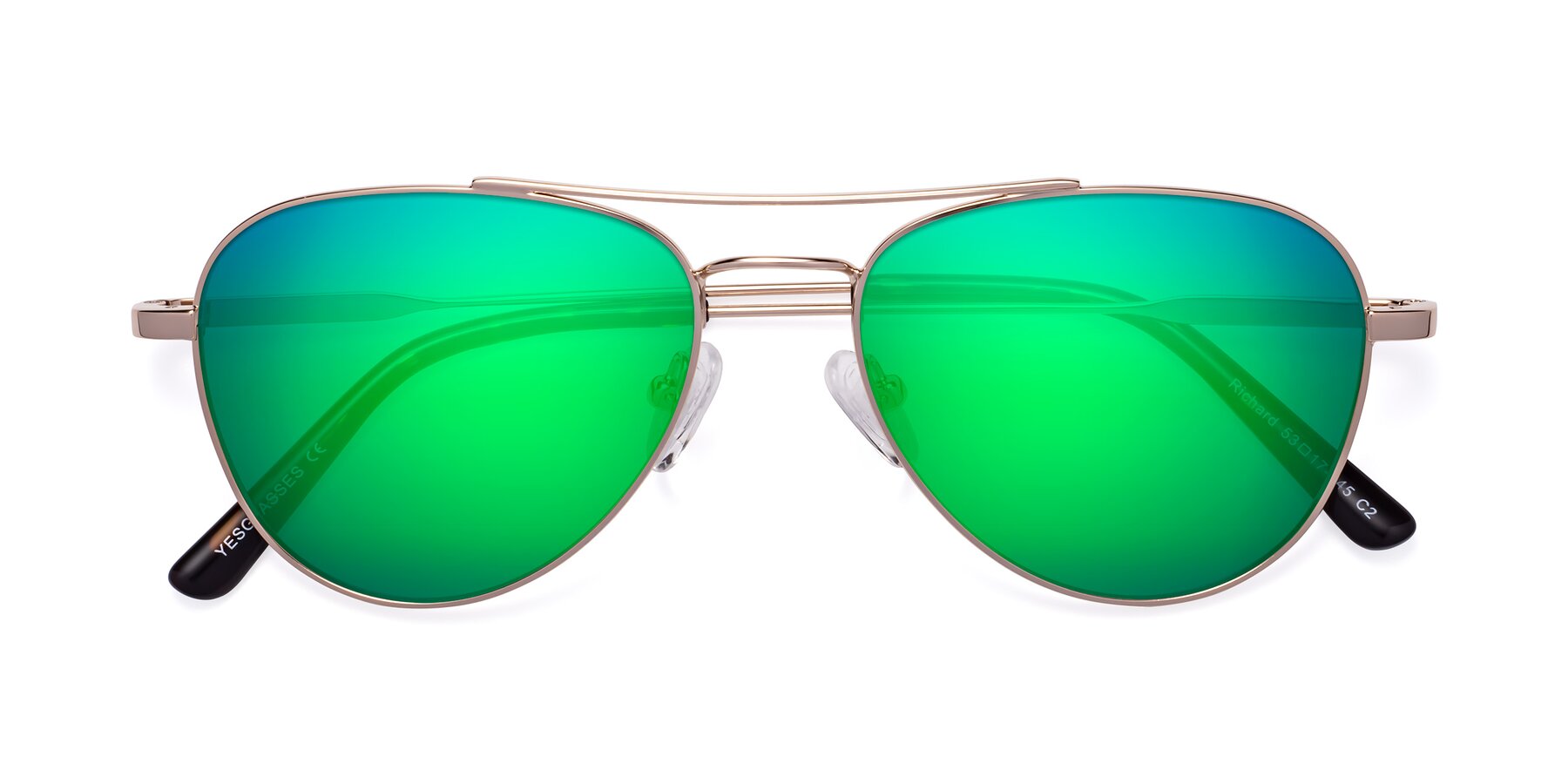 Folded Front of Richard in Gold with Green Mirrored Lenses