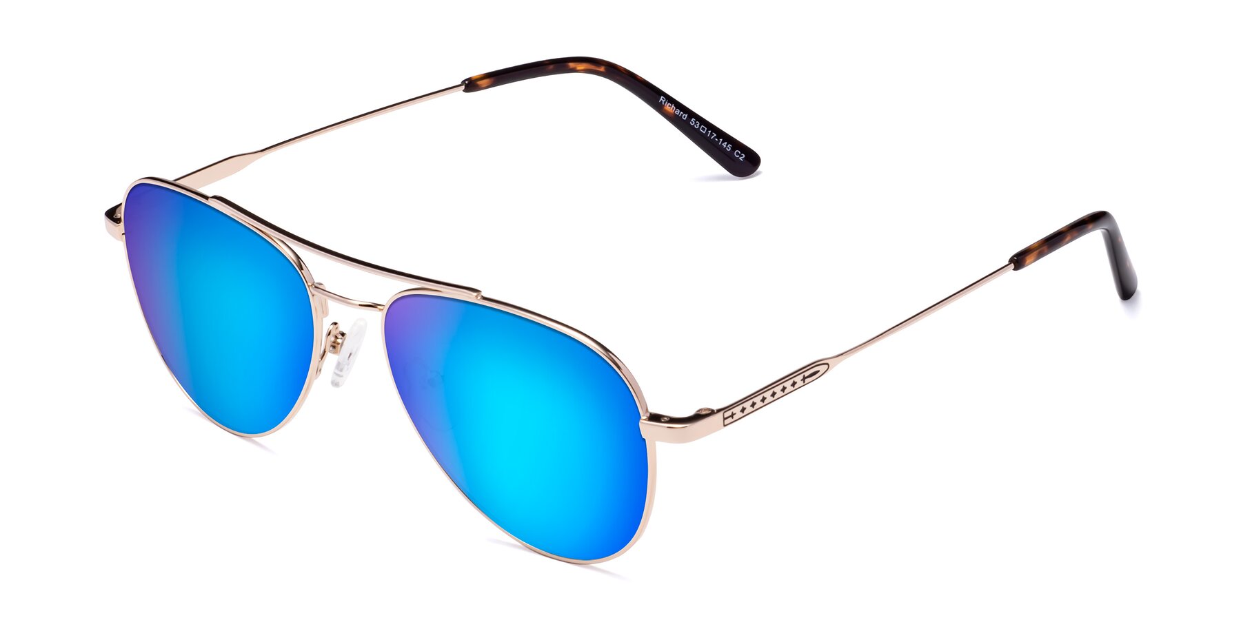 Angle of Richard in Gold with Blue Mirrored Lenses