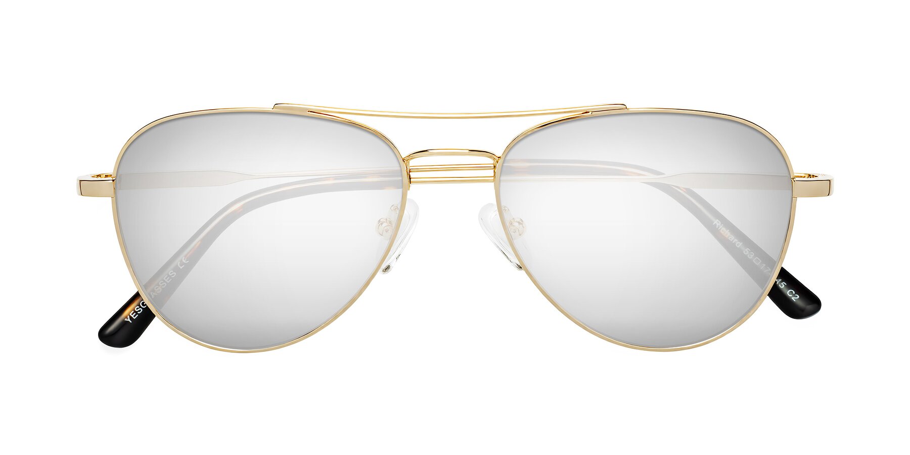 Folded Front of Richard in Gold with Silver Mirrored Lenses