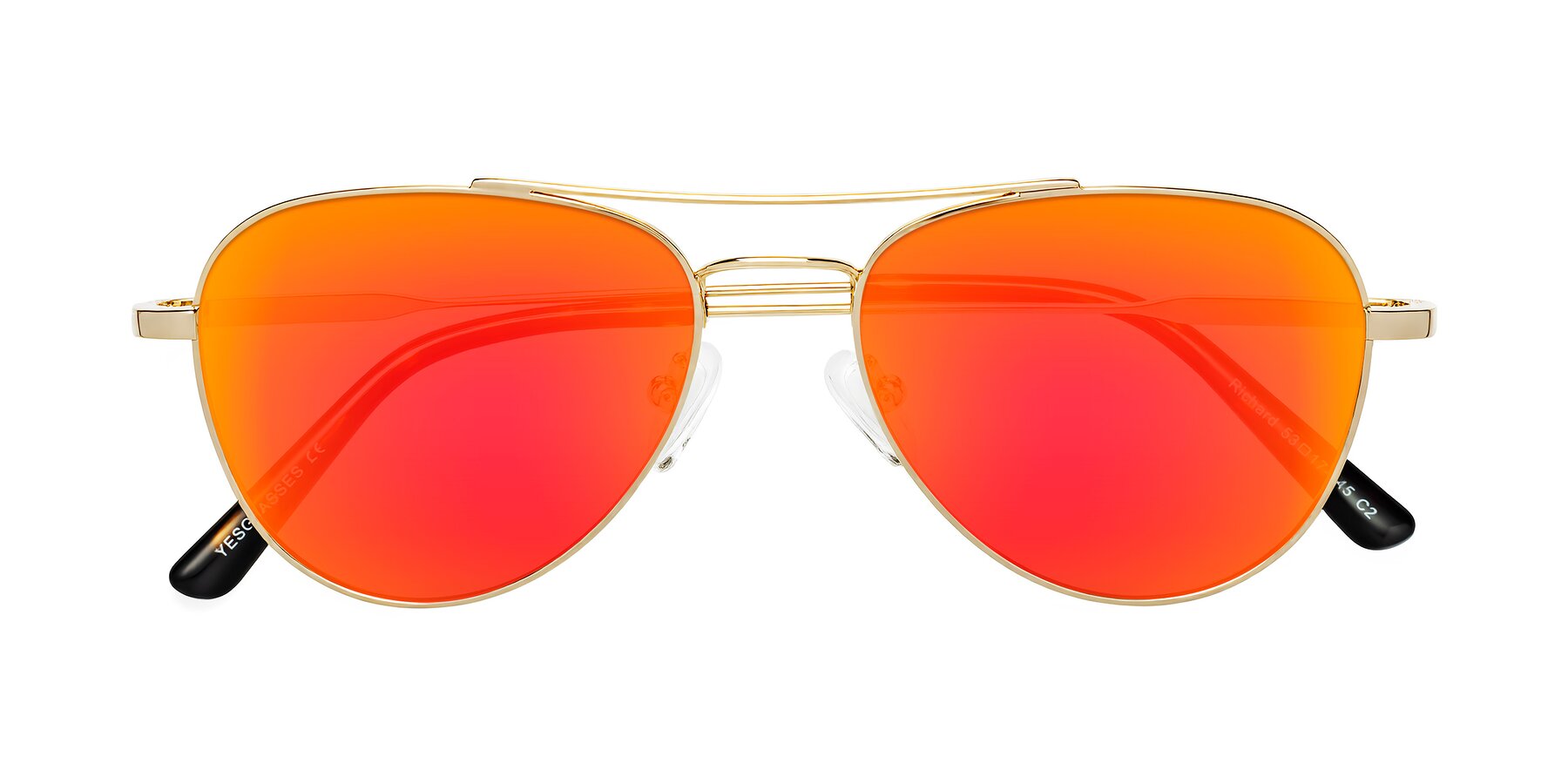 Folded Front of Richard in Gold with Red Gold Mirrored Lenses
