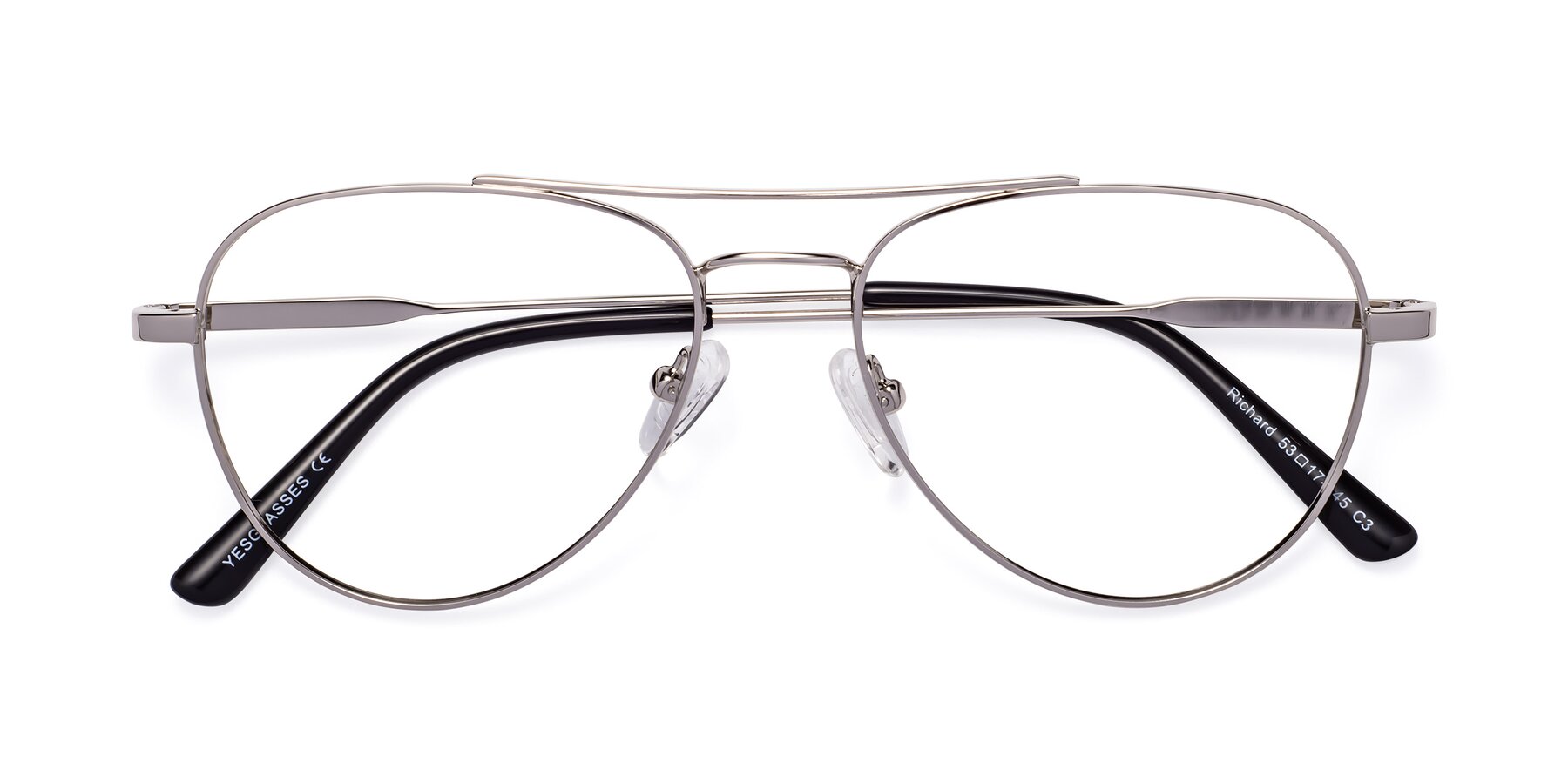 Folded Front of Richard in Silver with Clear Eyeglass Lenses