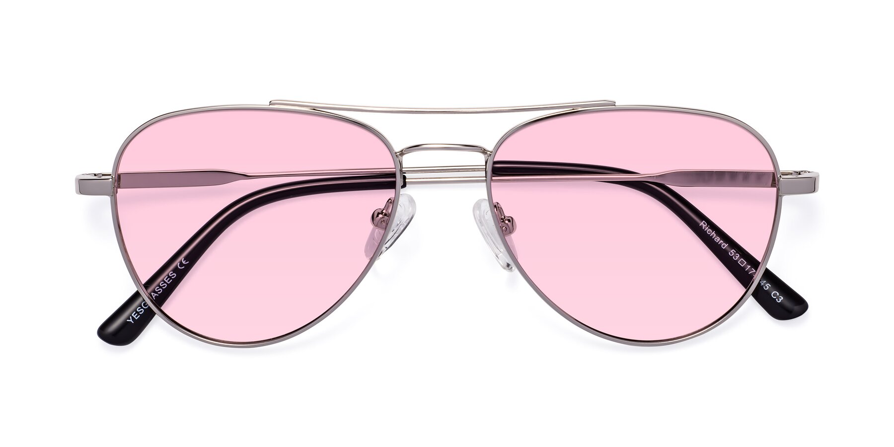 Folded Front of Richard in Silver with Light Pink Tinted Lenses