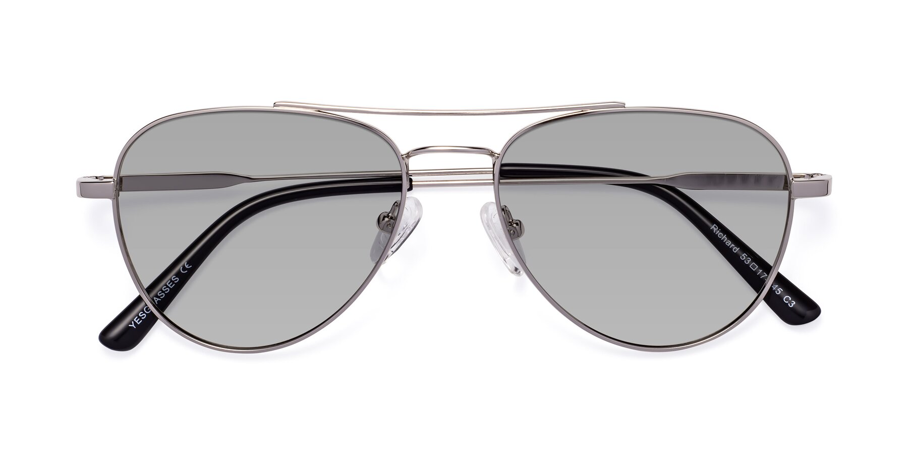 Folded Front of Richard in Silver with Light Gray Tinted Lenses