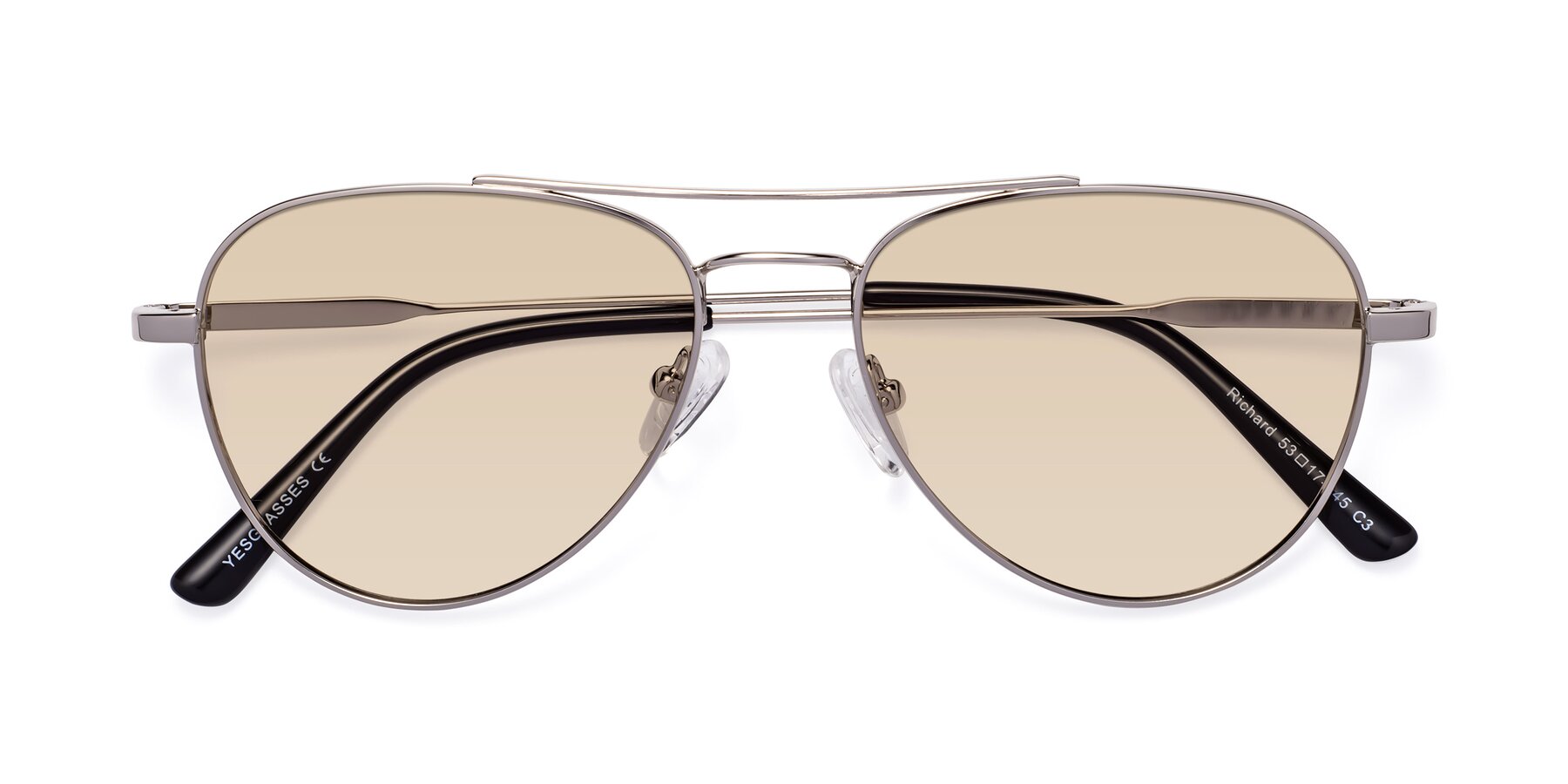 Folded Front of Richard in Silver with Light Brown Tinted Lenses